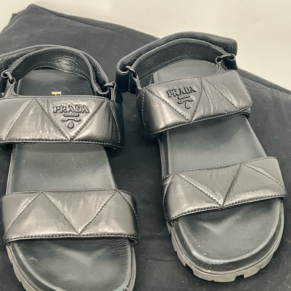 Prada Men’s Leather Slingback Platform Logo Two Strap Sandals EUR Size 38 - Picture 9 of 12